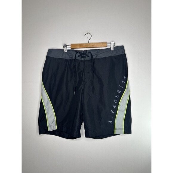 American Eagle Outfitters Swim Trunks Black Green Long AE Men Size XL - Picture 1 of 11